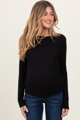 Black Ribbed Long Sleeve Maternity Top