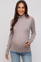 Mocha Ribbed Long Sleeve Maternity Turtle Neck Top