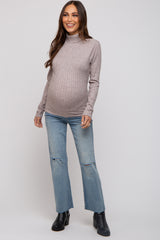 Mocha Ribbed Long Sleeve Maternity Turtle Neck Top