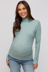 Green Ribbed Long Sleeve Maternity Turtle Neck Top