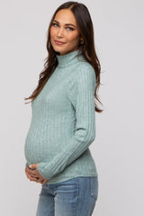 Green Ribbed Long Sleeve Maternity Turtle Neck Top