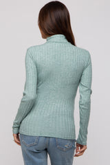 Green Ribbed Long Sleeve Maternity Turtle Neck Top