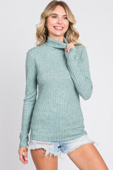 Green Ribbed Long Sleeve Maternity Turtle Neck Top