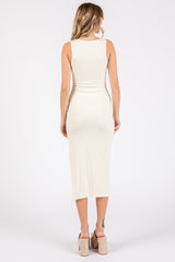 Ivory Ribbed Knit Sleeveless Side Slit Dress