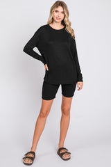 Black Ribbed Long Sleeve Maternity Shorts Set