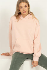 Light Pink Front Pocket Hooded Fleece Maternity Sweatshirt