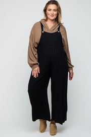 Black Linen Maternity Plus Overalls