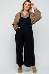 Black Linen Maternity Plus Overalls