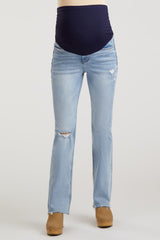 Light Blue Distressed Bootcut Maternity Jeans