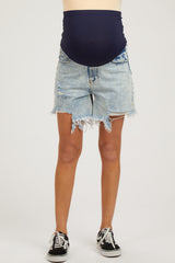 Light Blue Acid Wash Distressed Maternity Jean Shorts