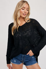 Black Chunky Knit Side Slit Maternity Sweater