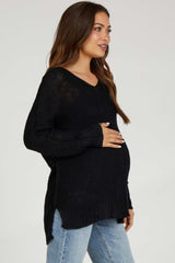 Black Chunky Knit Side Slit Maternity Sweater