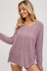 Lavender Chunky Knit Side Slit Maternity Sweater