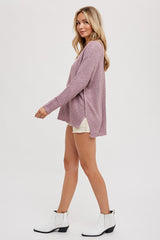 Lavender Chunky Knit Side Slit Sweater