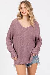 Lavender Chunky Knit Side Slit Sweater