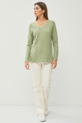 Light Olive V-Neck Basic Maternity Sweater