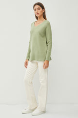 Light Olive V-Neck Basic Sweater