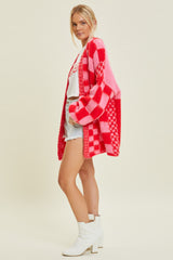 Red Checkered Cardigan Sweater