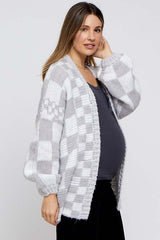 Heather Grey Checkered Maternity Cardigan Sweater