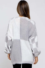 Heather Grey Checkered Maternity Cardigan Sweater