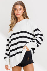 Ivory Striped Oversized Side Slit Maternity Sweater