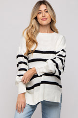 Ivory Striped Oversized Side Slit Maternity Sweater