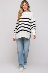 Ivory Striped Oversized Side Slit Maternity Sweater