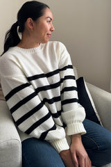 Ivory Striped Oversized Side Slit Sweater