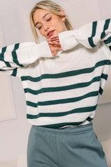 Forest Green Striped Oversized Side Slit Sweater