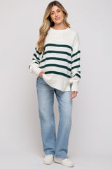 Forest Green Striped Oversized Side Slit Maternity Sweater