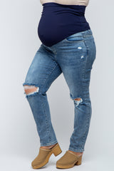 Blue Distressed Ripped Knee Maternity Plus Jeans