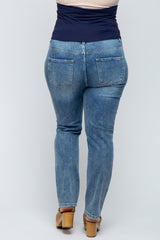 Blue Distressed Ripped Knee Maternity Plus Jeans