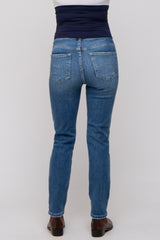 Blue Distressed Knee Skinny Maternity Jeans