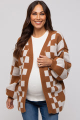 Camel Checkered Maternity Sweater