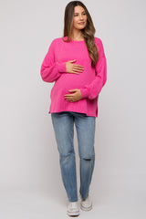 Fuchsia Ribbed Long Sleeve Maternity Top