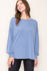 Blue Ribbed Long Sleeve Maternity Top