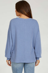 Blue Ribbed Long Sleeve Maternity Top