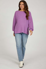 Magenta Ribbed Long Sleeve Maternity Top