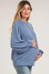 Blue Ribbed Long Sleeve Maternity Top