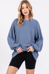 Blue Ribbed Long Sleeve Maternity Top