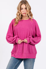 Magenta Ribbed Long Sleeve Top