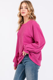 Magenta Ribbed Long Sleeve Top