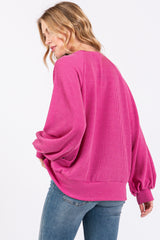 Magenta Ribbed Long Sleeve Top