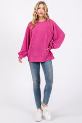 Magenta Ribbed Long Sleeve Top