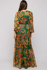 Green Leaf Print Maternity Tiered Maxi Dress