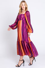 Plum Striped Maternity Midi Dress