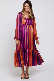 Plum Striped Maternity Midi Dress