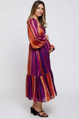 Plum Striped Maternity Midi Dress