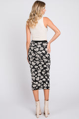 Black Floral Knit Midi Skirt