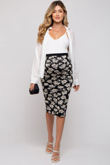 Black Floral Knit Maternity Midi Skirt